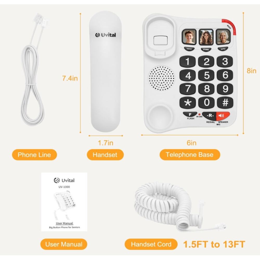 Uvital Big Button Phone for Seniors, Amplified Ringer and Loud Speaker - Picture 2 of 5